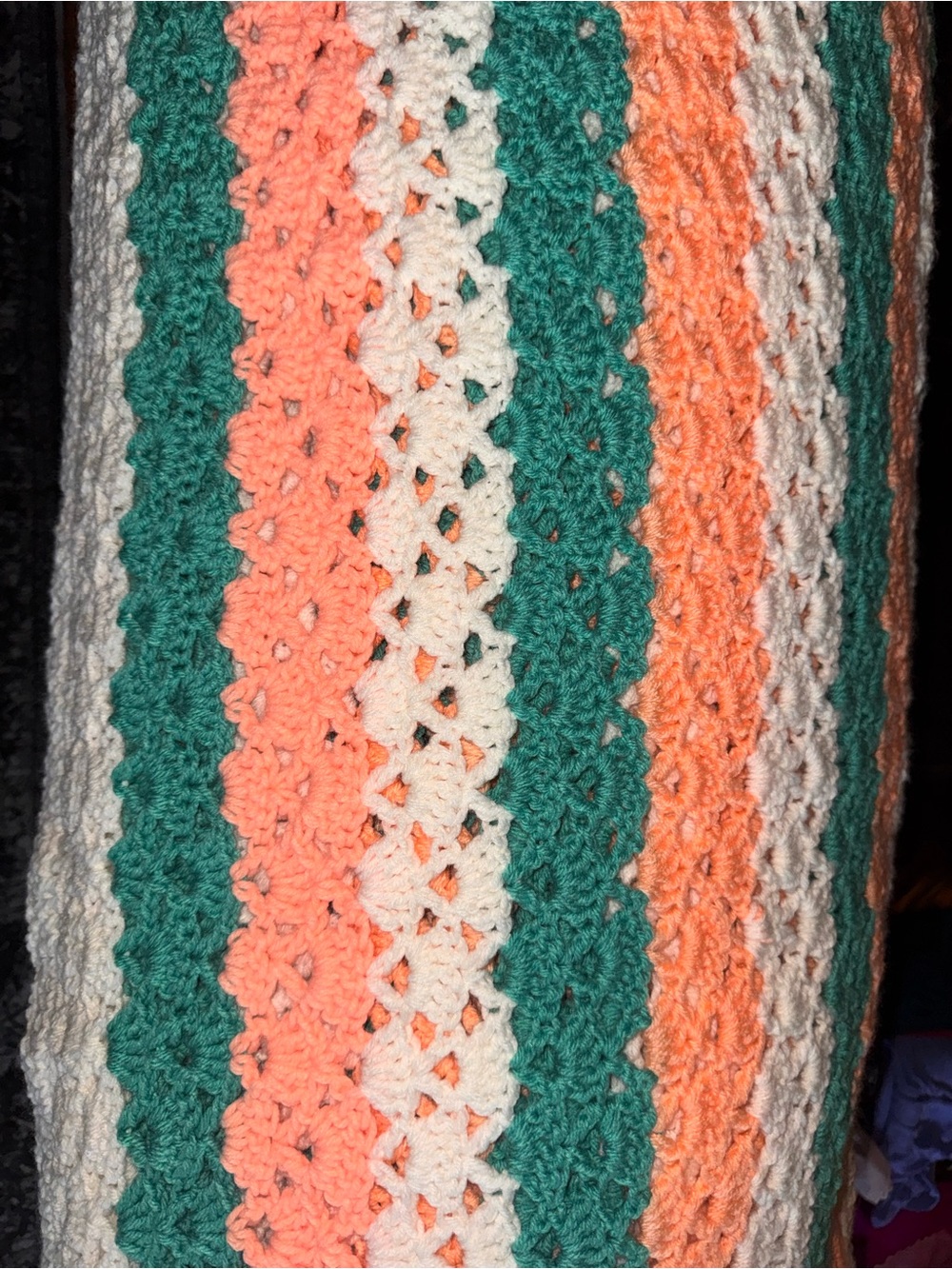 Handmade Striped Crochet Throw Blanket - Teal, Peach & White